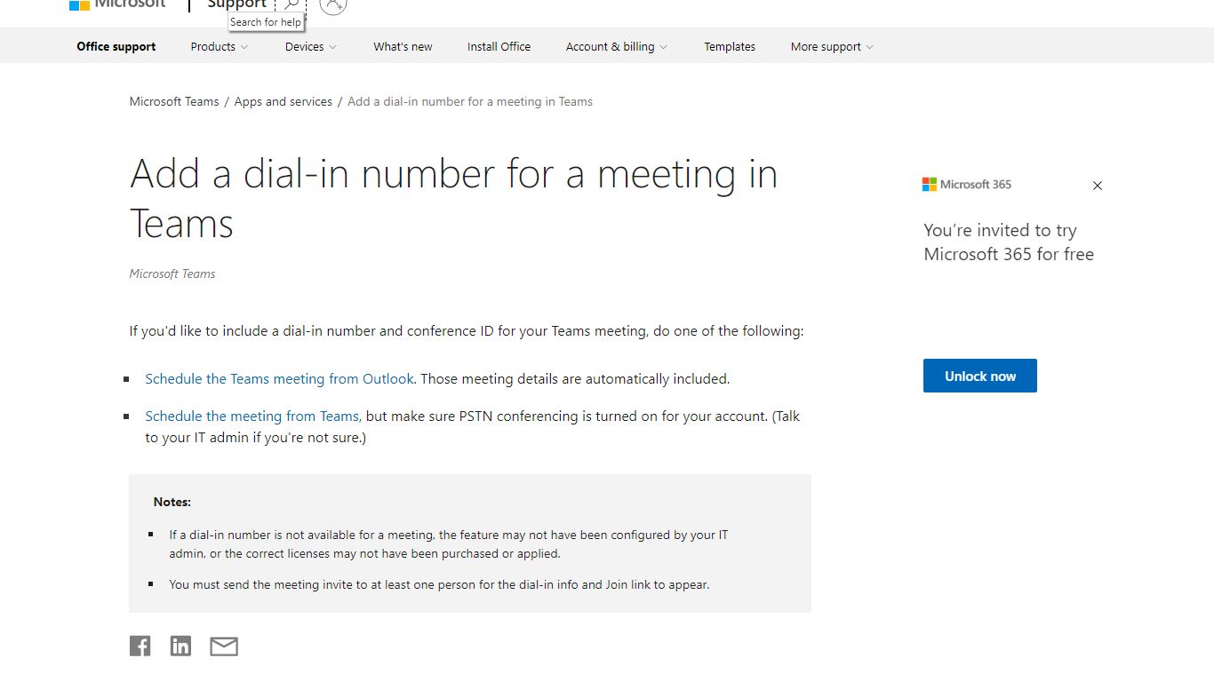 Add a dial-in number for a meeting in Teams